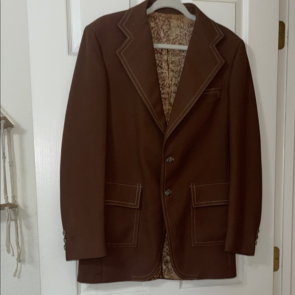 Brown Blazer with White Stitching